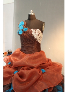 Brown Princess Strapless Sweetheart Satin Organza Quinceanera Dress IMG_0522