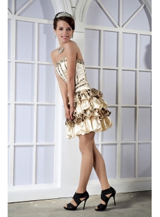 Champagne Modest Cute Short Sweet 16 Dress with Print Leopard GG1069