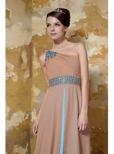 Champagne and Blue Long One Shoulder Modest Evening Dress with Shawl GG1045