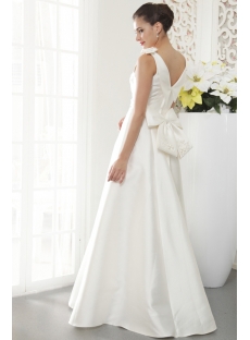 Floor Length V-neckline Petite Modest Bridal Gown with Bow IMG_5452