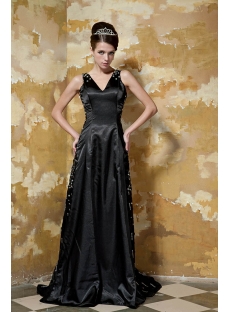Glamorous Black Long Vintage Prom Dress with V-neckline GG1046