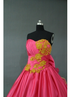 Hot pink and Gold Princess Strapless Sweetheart Taffeta Quinceanera Dress IMG_0346