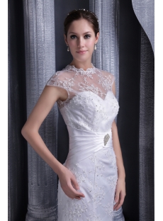 Lace Illusion Mermaid Modest Bridal Gown with Cap Sleeves 1067