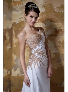 Long Gold Beading One Shoulder Beach Bridal Gown for Summer GG1099