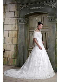 Off Shoulder Cinderella Lace Bridal Gown with Sleeves GG1076
