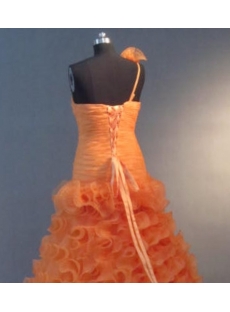 Orange Organza One Shoulder Quinceanera Dress IMG_4427