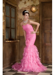 Organza Pink Long Mermaid 2012 Prom Gown GG1018