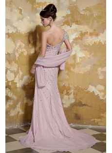 Pale Pink One Shoulder Luxurious Long Formal Evening Dresses with Short Sleeve GG1062