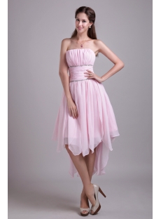 Pale Pink Strapless Graduation Dress with High-low Hem 0897