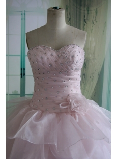 Pink Floor-Length Satin Organza Quinceanera Dress DSC5501