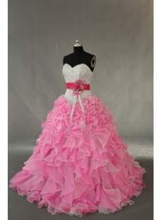 Pink Floor Length Taffeta Organza Quinceanera Dress IMG_0378