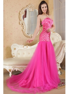 Pretty Beaded Fuchsia Mermaid Prom Dresses with Train IMG_5249