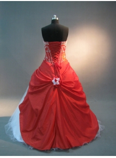 Red And White Floor Length Taffeta Quinceanera Dress IMG_1681