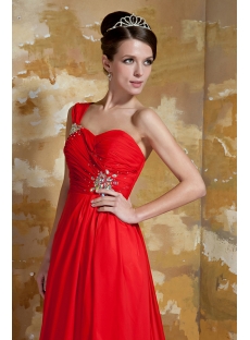 Red One Shoulder Evening Gown with Drop Shawl GG1051
