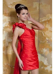 Red One Shoulder Short Cocktail Dress with Detachable Train GG1054