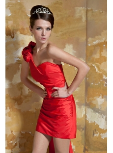 Red One Shoulder Short Cocktail Dress with Detachable Train GG1054