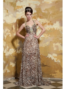 Sexy Print Long Leopard Prom Dress 2013 with Open Back GG1063