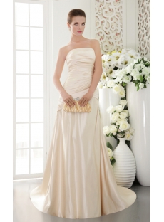 Simple Champagne Strapless Mature Bridal Gowns with Train IMG_9490