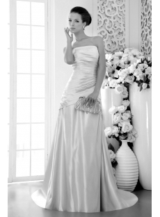 Simple Champagne Strapless Mature Bridal Gowns with Train IMG_9490
