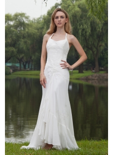 Simple Halter Beach Wedding Dresses Gowns with High-low Hem IMG_7791