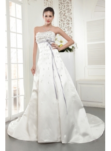 Strapless Haute Empire Princess Bridal Gown with Lavender Sash IMG_5494