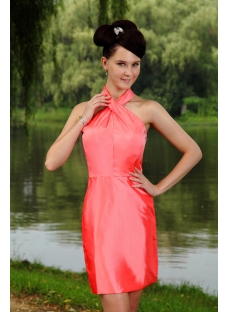 Water Melon Unique Halter Modest Bridesmaid Dress Mini Length IMG_0900