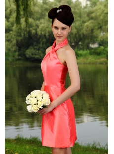 Water Melon Unique Halter Modest Bridesmaid Dress Mini Length IMG_0900