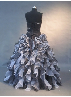 White And Black Floor Length Satin Organza Quinceanera Dress 1499
