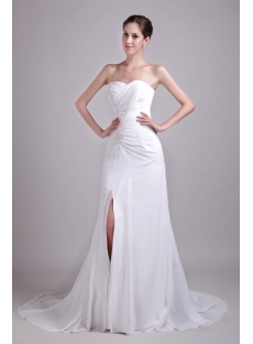 White Chiffon Slit Front Elegant Wedding Dress for Beach 1037