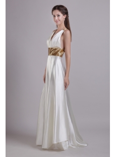White with Gold Beads Beach Bridal Dress 0786