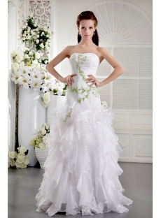 White with Green Embroidery 2011 Ruffled Quinceanera Dress IMG_0004