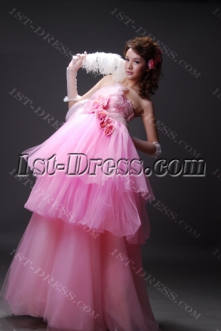 A-Line Ball Gown One Shoulder Long / Floor-Length Satin Tulle Prom Dress 2210