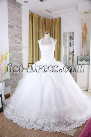 A-Line Ball Gown Strapless Dropped Satin Organza Wedding Dress 5327