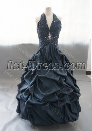 Ball-Gown Halter Floor-Length Satin Sequined Quinceanera Dress With Ruffle 02537