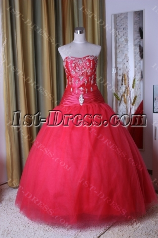 Ball Gown Princess Strapless Floor-Length Taffeta Tulle Quinceanera Dress 5297