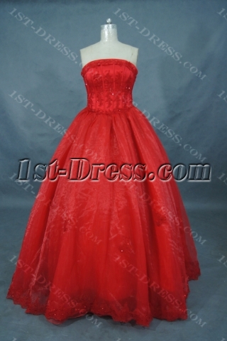Ball Gown Princess Strapless Long / Floor-Length Satin Organza Quinceanera Dress 01507