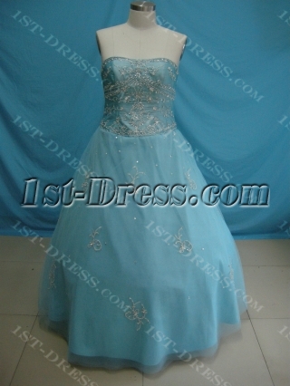 Ball Gown Princess Strapless Long / Floor-Length Taffeta Tulle Plus Size Quinceanera Dress 5410