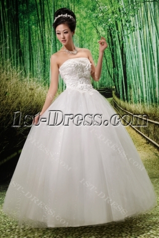 Ball-Gown Strapless Floor-Length Satin Wedding Dress With Ruffle Lace Beadwork Flower(s)