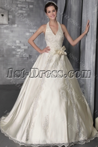 Champagne Halter Garden Bridal Gown with Flowers 2700