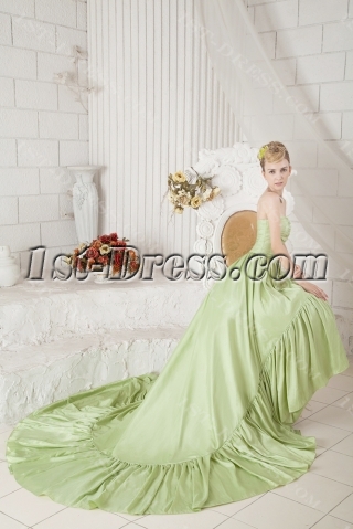 Green High-low Hem Bridal Gown Cheap