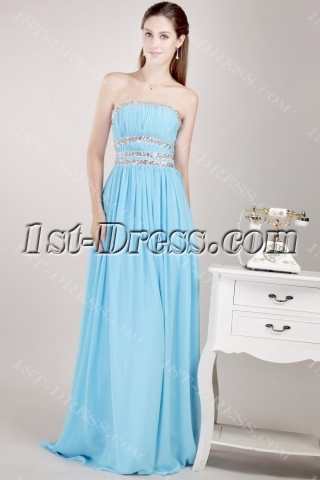 Ice Blue Long Chiffon Party Dress