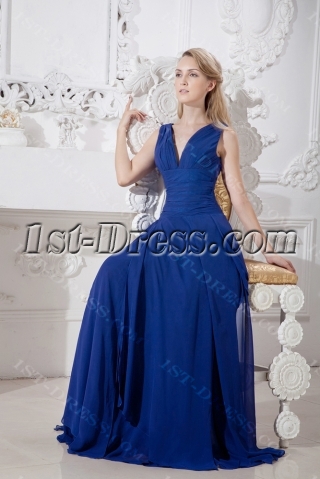 Navy Blue Formal Evening Dress with V-Neckline