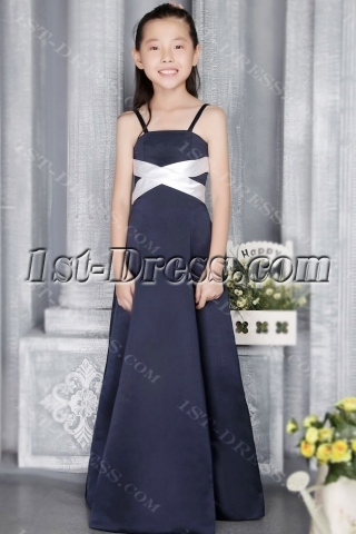 Navy and Ivory Junior Bridesmaid Dresses with Straps 2724