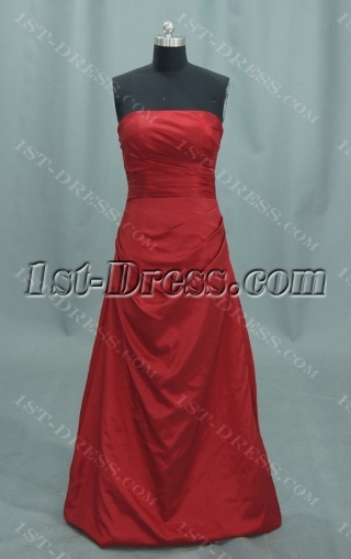 Red A-Line Princess Strapless Satin Prom Dress 04032