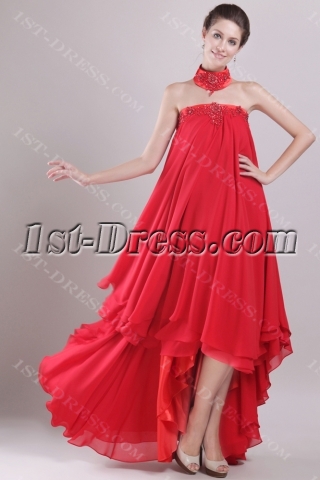 Red Chiffon Empire Bridal Gown for Plus Size with High-low Hem