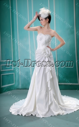Sheath/Column Sweetheart Court Train Chiffon Beach Wedding Dress With Ruffle F-106