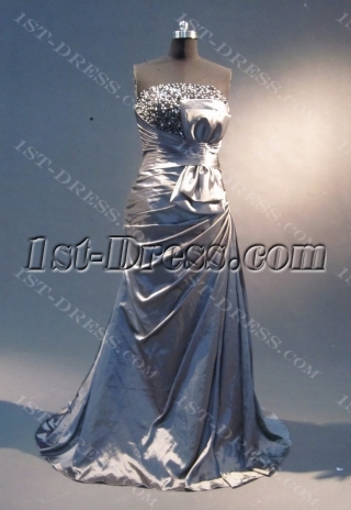 Silver A-Line Floor-Length Satin Prom Dress 1853
