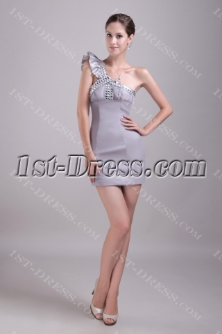 Silver Mini One Shoulder 8th Grade Graduation Dresses 1406