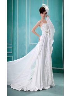 A-Line Asymmetrical Satin Chiffon Wedding Dress With Lace Beadwork