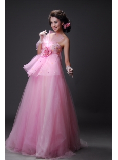 A-Line Ball Gown Long / Floor-Length Satin Tulle Prom Dress 2210-2
